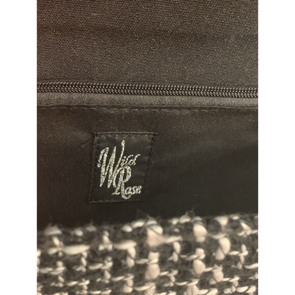 Wild Rose Tweed Handbag Black White Top Handle Removeable Silver Crossbody Chain - Picture 12 of 15